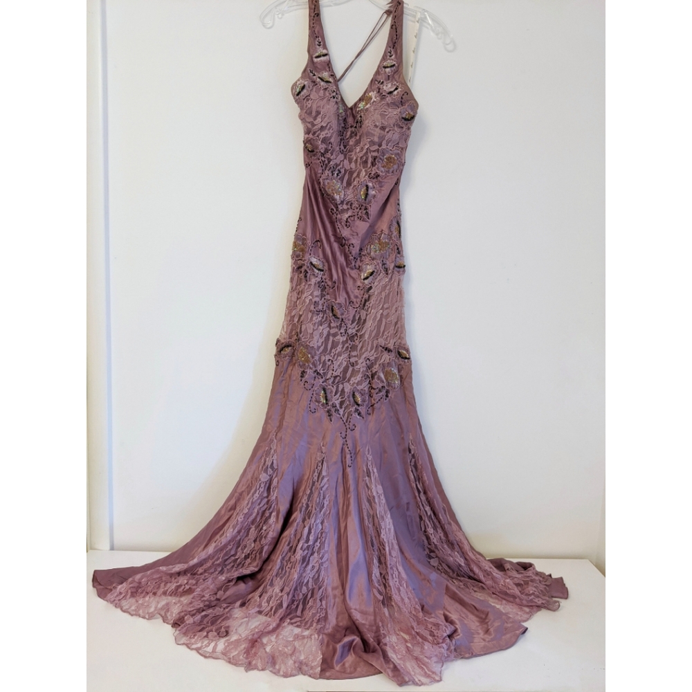 Bicici Vintage Lavender Beaded Lace Silk Gown M